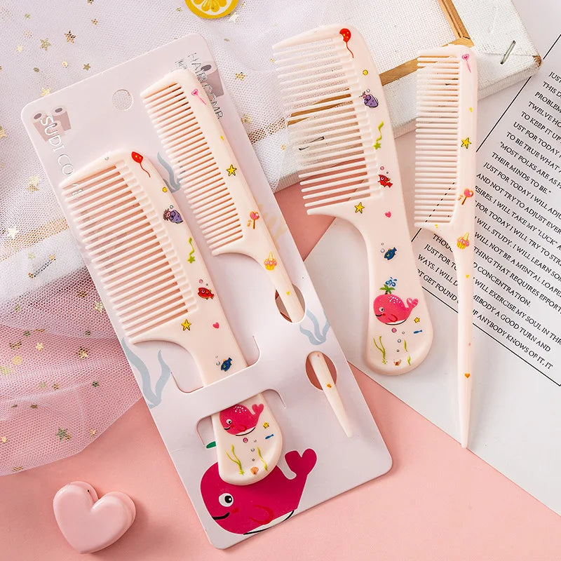 2Pcs/Set Cute Kids Hairdressing Comb Tail Comb for Girls Whale Dinosaur Giraffe Unicorn Hair Comb Kids Quick Pick Grocers
